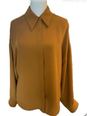 Aritzia Babaton Elegant Silky LIke Golden Hidden Button down shirt.